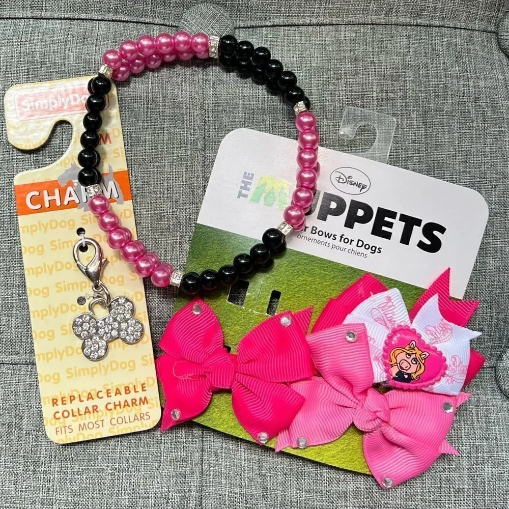 Pink Dog Accessories- Bows, collar, collar charm